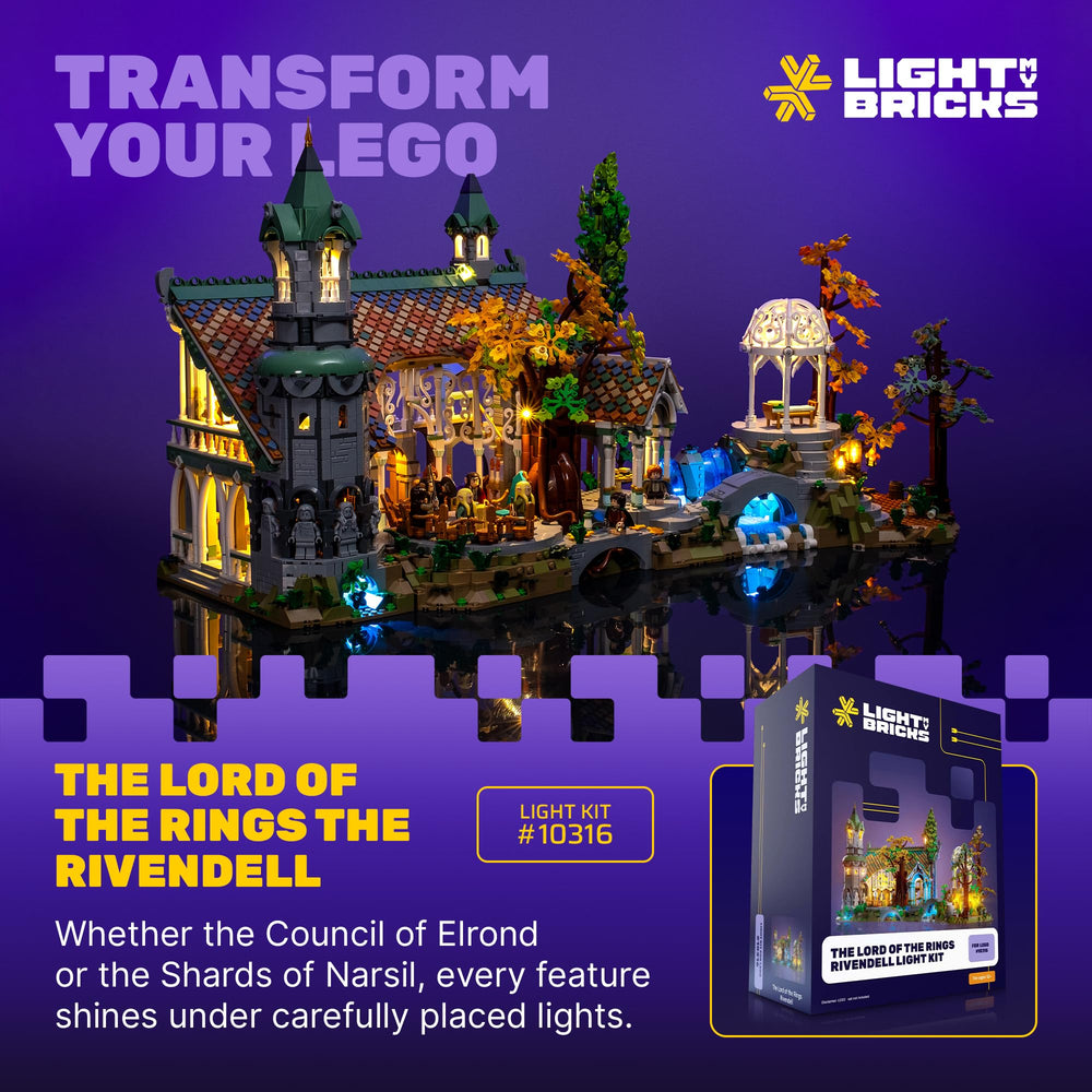 Light My Bricks Rivendell light kit ethereal glow highlights intricate architecture across the set