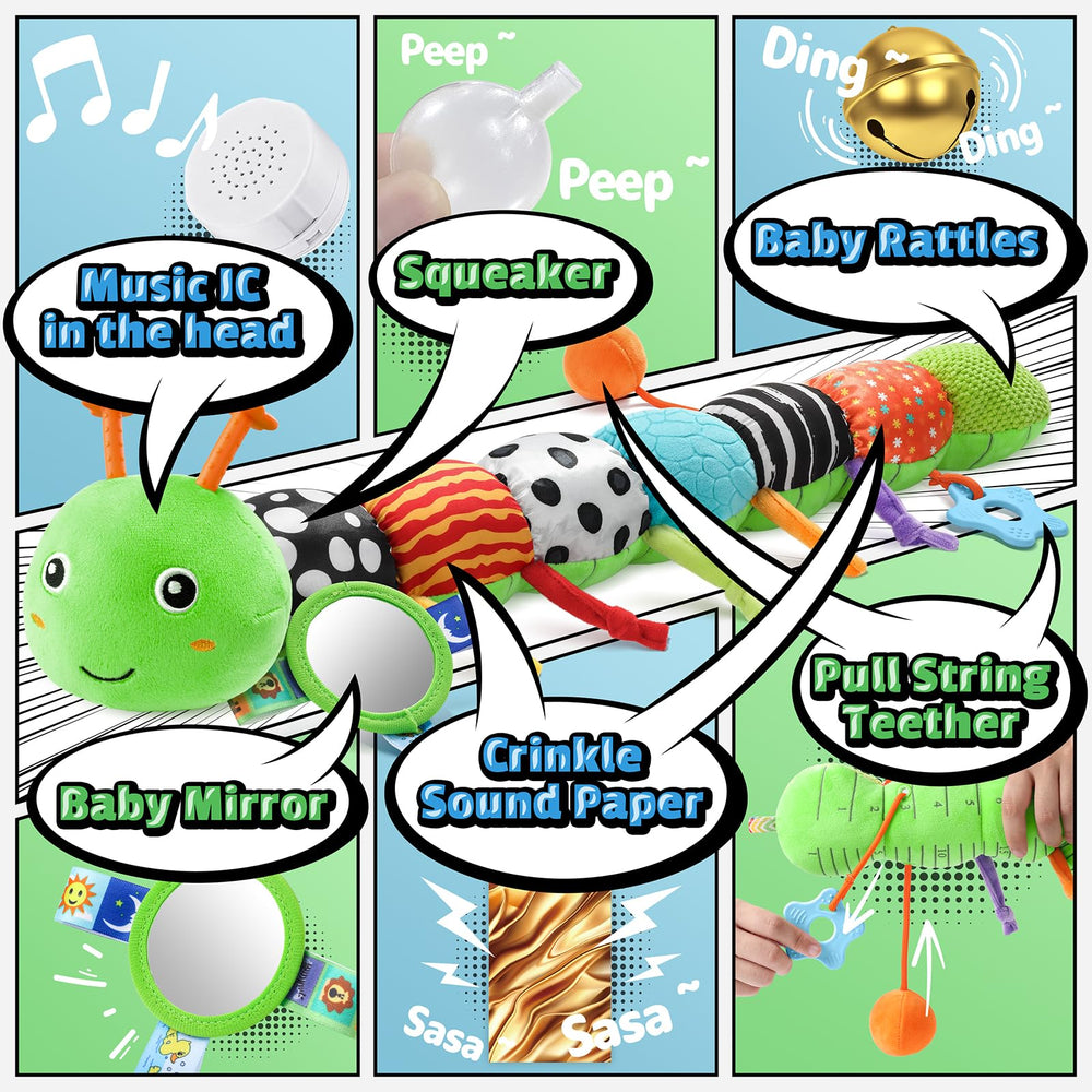 LIGHTDESIRE caterpillar body with sounds and rattle for auditory exploration