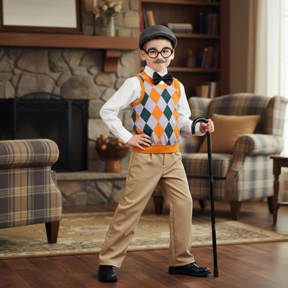 Liitrsh old-man costume pants, sturdy plaid bottoms for kids' dress-up and themed events.