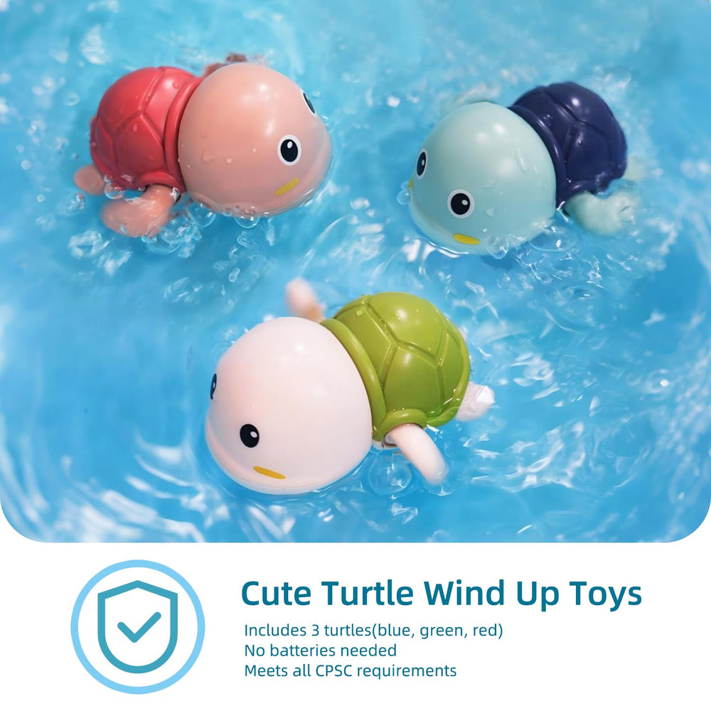 LiKee green turtle wind-up bath toy gliding in water for bath time fun