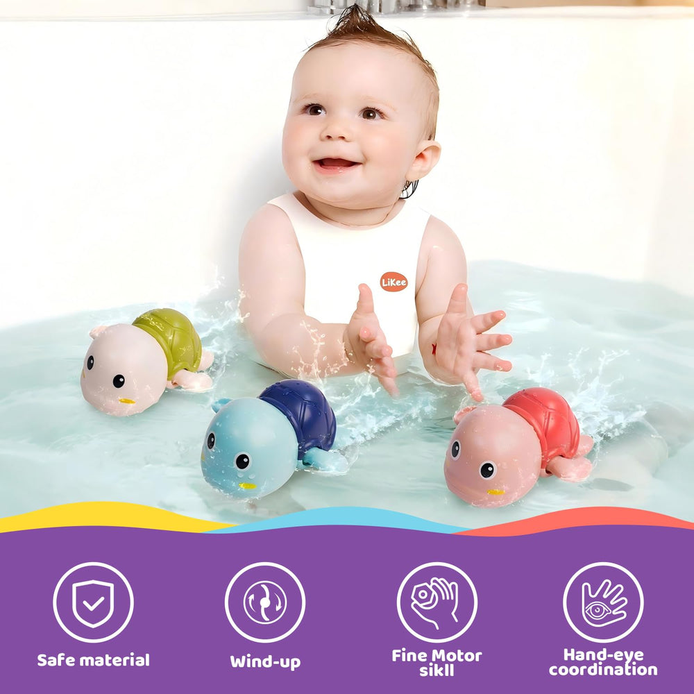 LiKee playful bath scene with floating turtles during bath time
