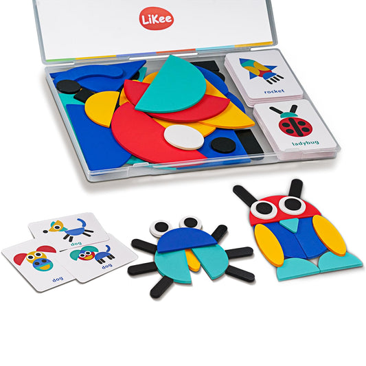 LiKee Open Ended Wooden Shape Puzzle with 36 pieces boosts spatial exploration.
