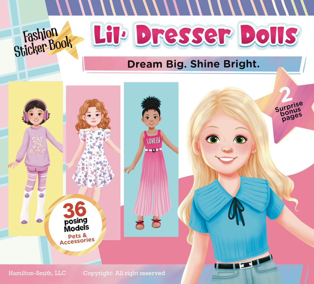 Lil' Dresser Dolls sticker dress-up book cover—vibrant fashion play for screen-free days.