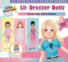 Lil' Dresser Dolls sticker dress-up book cover—vibrant fashion play for screen-free days.