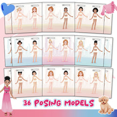 Lil' Dresser Dolls model pages showcase diverse hairstyles for relatable fashion stories.