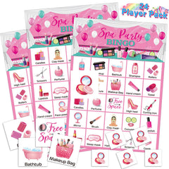 Liliful spa party bingo card set with 24 unique patterns for group play