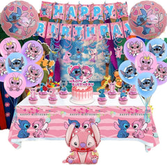 Lilo and Stitch tablecloth protects surfaces with a pink theme backdrop