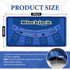 LILXIU poker mat shows 70x35-inch size to fit most tables.