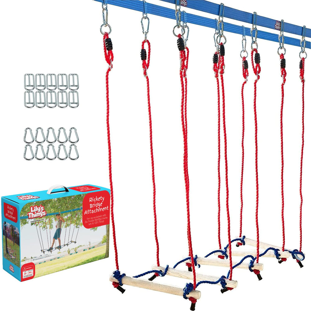 Double Slackline Course Setup by Lily's Things ready for backyard ninja play.