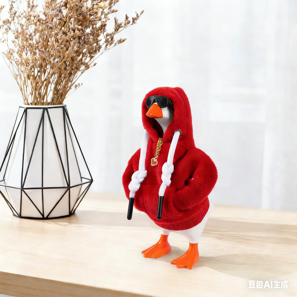 Linastu desk goose on display wearing the outfit for a stylish setup.