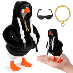 Linastu desk goose black hoodie on 7-inch statue for bold desk style