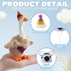 Linastu desk goose outfits: white knit hat on 7-inch goose