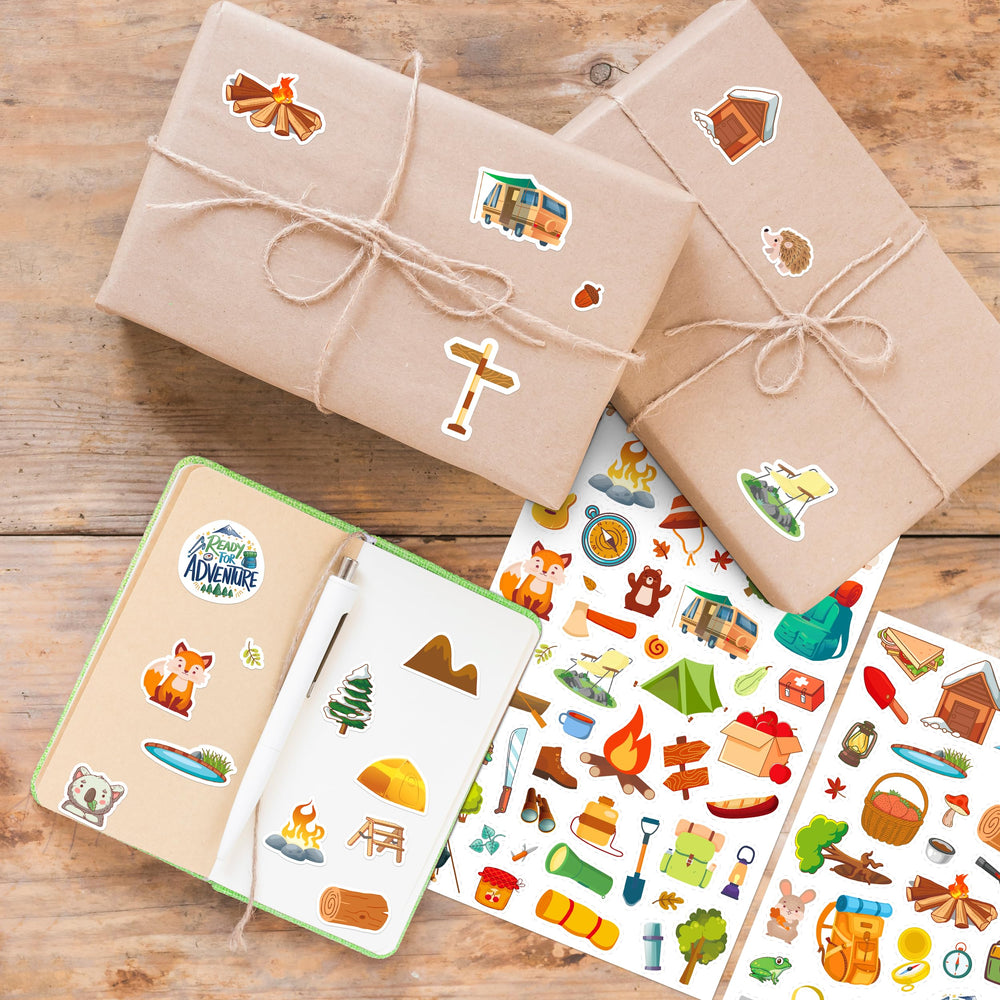 Bright, durable LINAYE camping stickers for summer crafts.