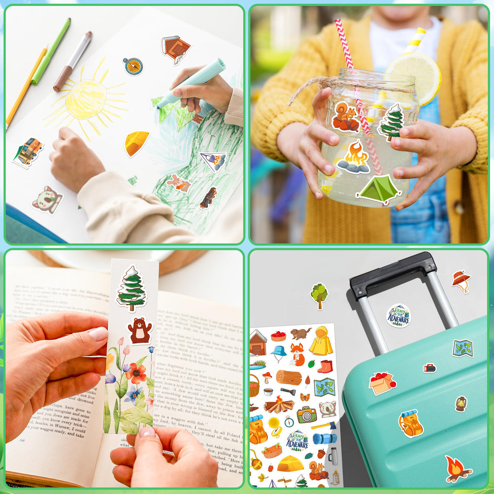 Bulk LINAYE camping stickers pack with 1320 pieces for classrooms.