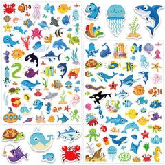 LINAYE Ocean Stickers 1480pcs set for kids, vibrant sea life graphics and designs.