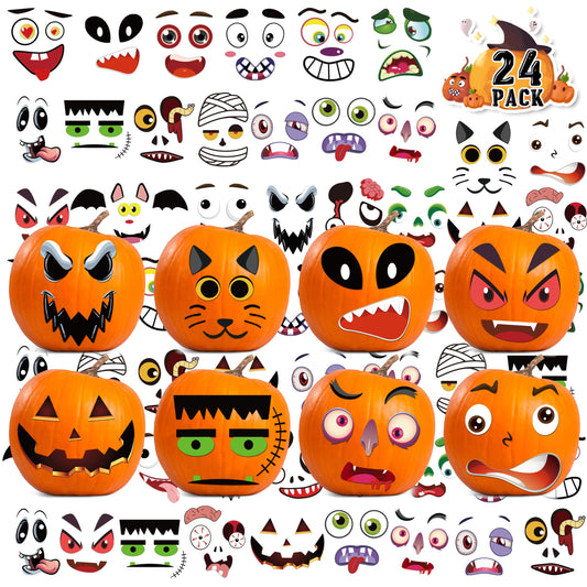 LINAYE pumpkin face stickers kit with 24 designs for kids' pumpkins