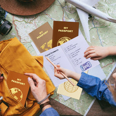Lincia 48-pack passport books, ideal for gifts and party favors on the go.