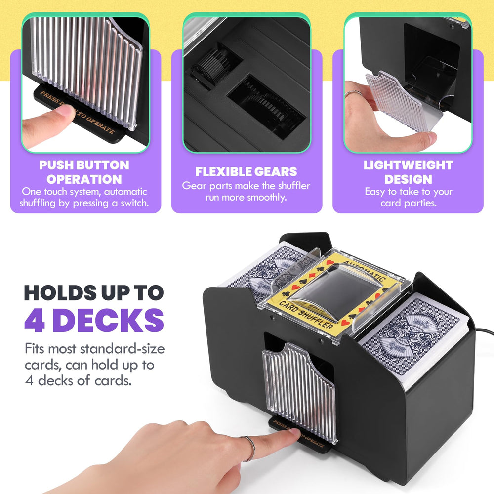 Lineba Card Shuffler battery power option supports offline play