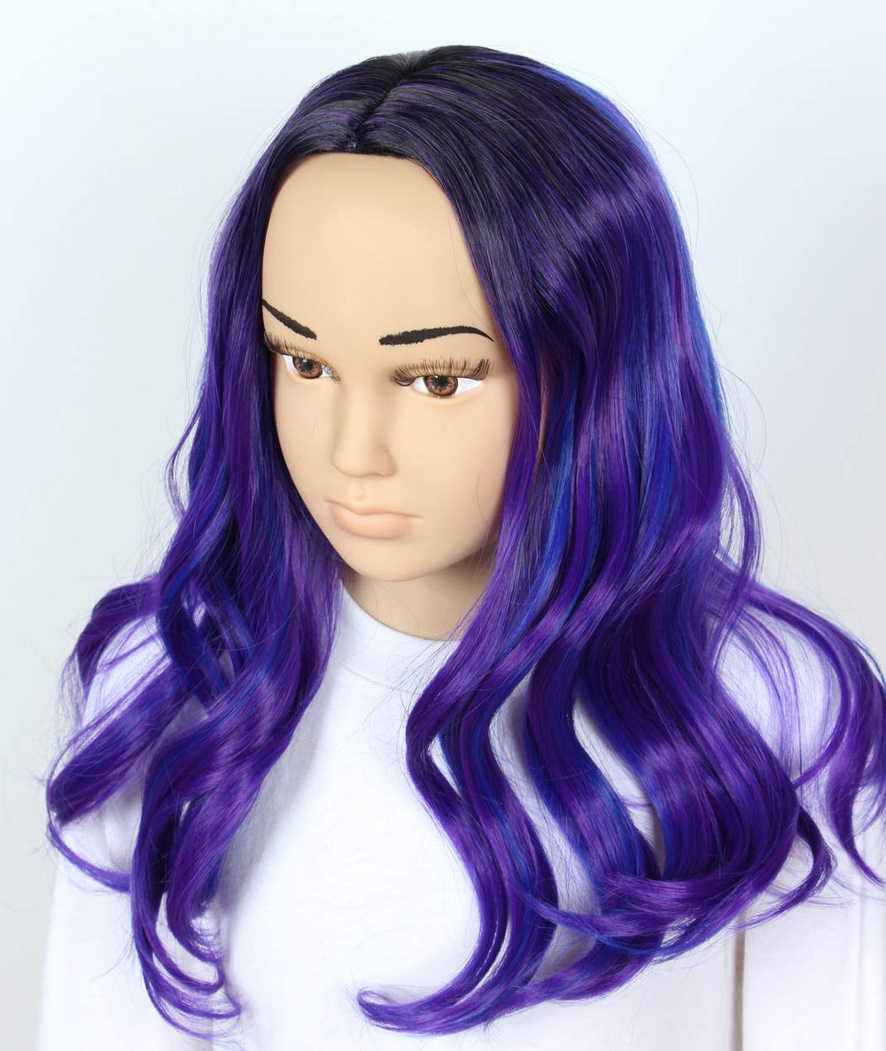 Linfairy kids purple dye wig close-up shows heat-friendly synthetic fibers