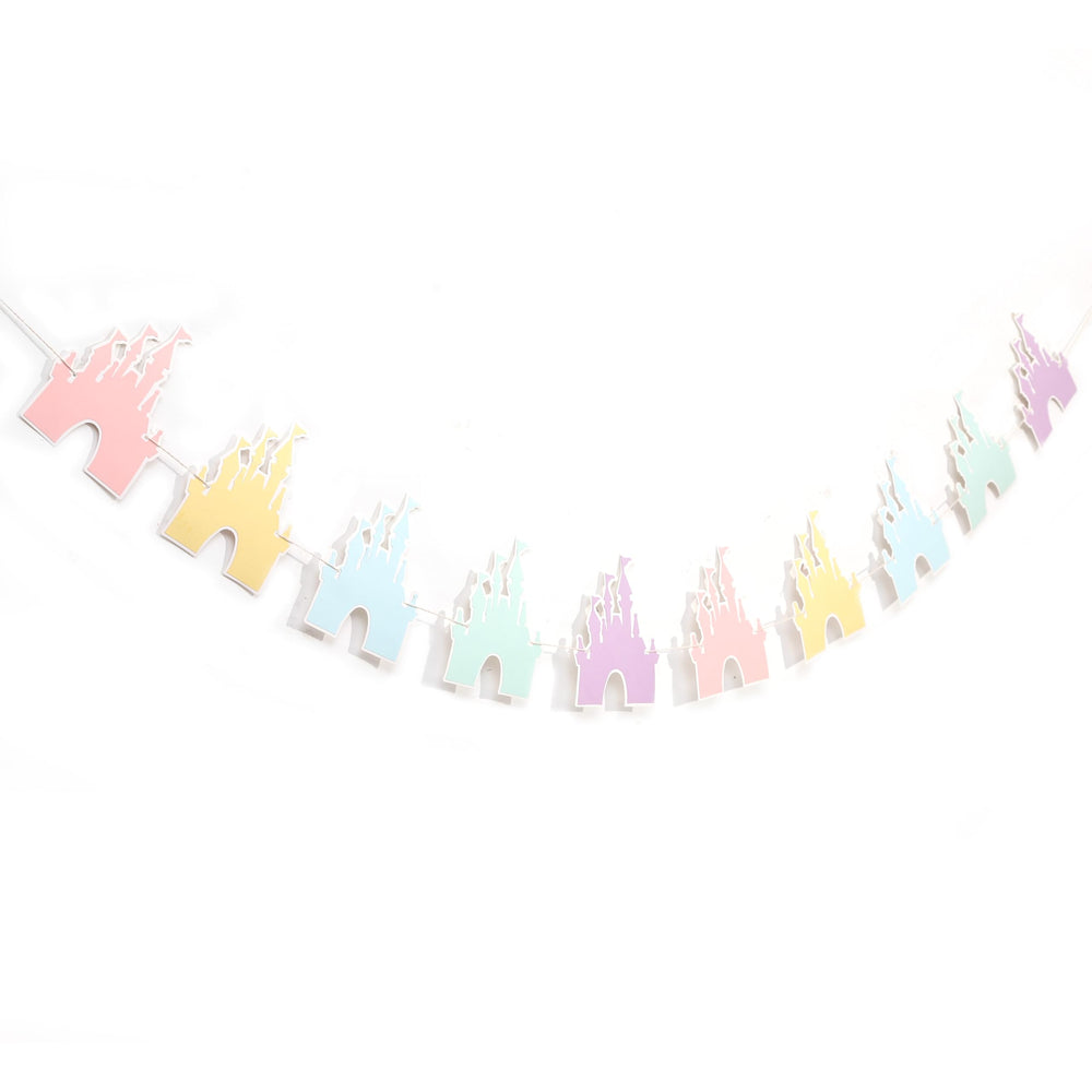 LINGANA colorful castle banner features dreamy windows for charming photo moments.
