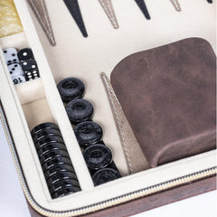 Lingle travel-friendly backgammon board ready for quick setup