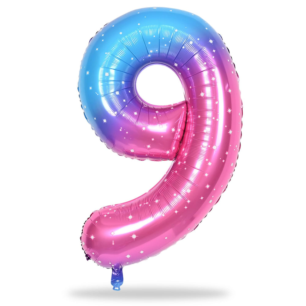 Lingqiang 40-inch starry blue-pink gradient number 9 balloon, creates playful party vibes.
