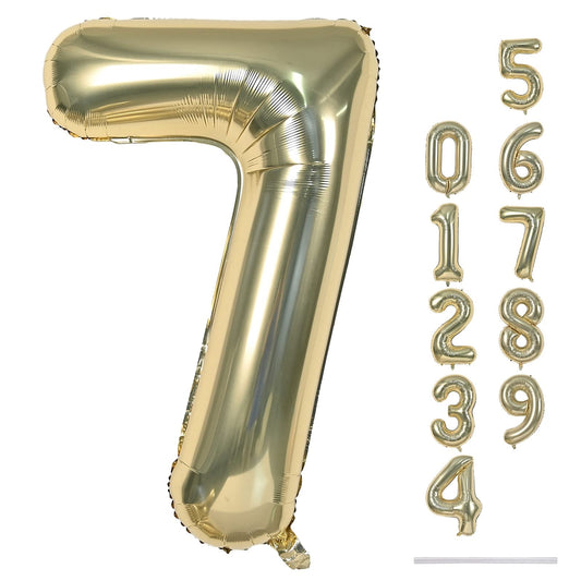 Lingqiang 40-inch champagne gold number 7 balloon for striking 7th birthday backdrops.
