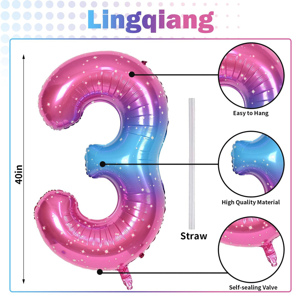 Lingqiang 40-inch number 3 balloon with metallic foil texture to elevate party decor.