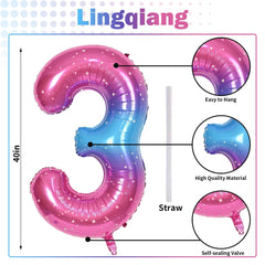 Lingqiang 40-inch number 3 balloon with metallic foil texture to elevate party decor.