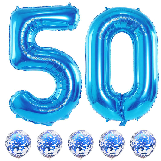 Lingqiang 40inch blue number foil balloons for a bold 50th birthday backdrop