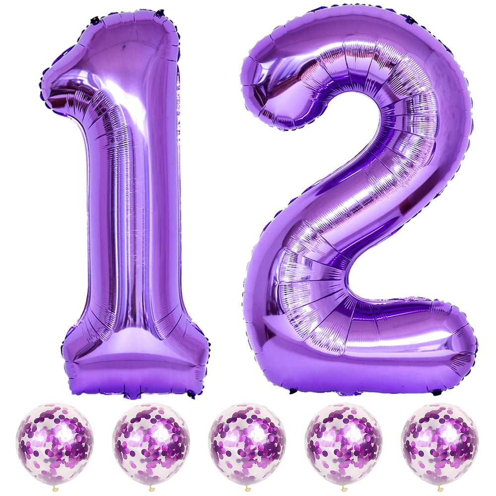 Lingqiang 40-inch purple number 12 foil balloon creates a dramatic birthday centerpiece