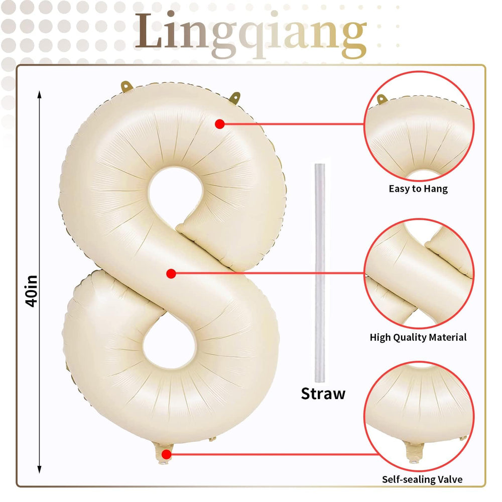 Lingqiang cream number 8 balloon with straw included, simple inflation for events.