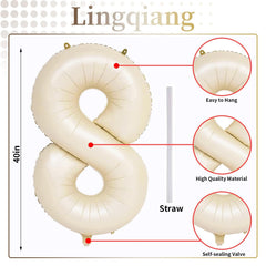 Lingqiang cream number 8 balloon with straw included, simple inflation for events.