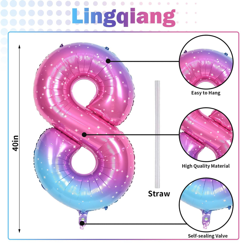 Lingqiang starry-print foil balloon number 8 adds whimsy to celebrations.