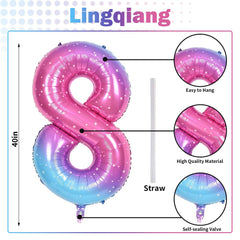 Lingqiang starry-print foil balloon number 8 adds whimsy to celebrations.