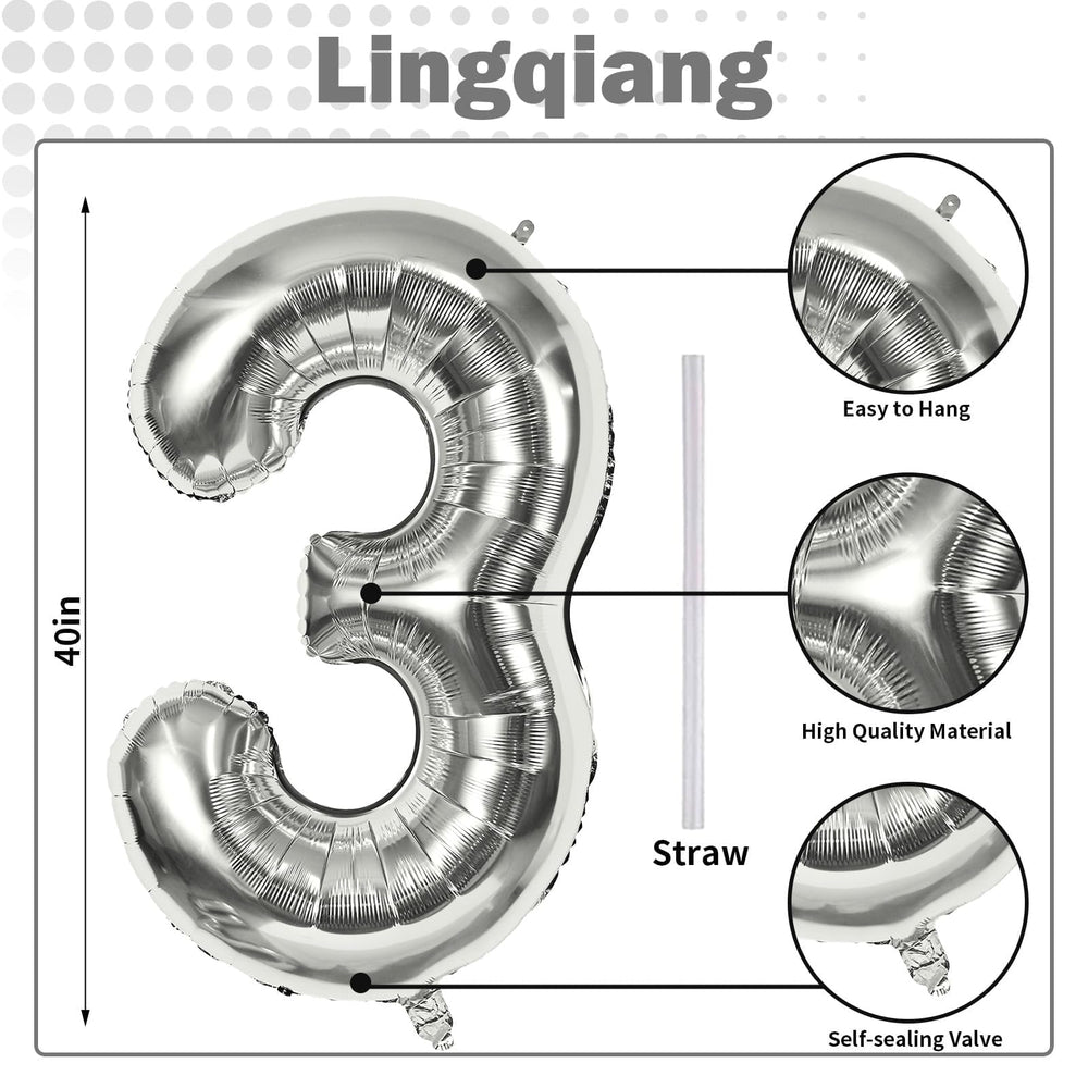 Lingqiang foil number 3 balloon with self-sealing valve for quick setup.