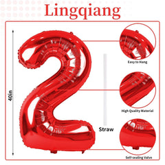 Lingqiang giant foil number 2 balloon, 40 inches, creates a dramatic photo backdrop.