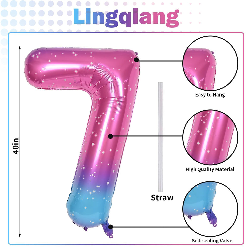 Lingqiang giant foil number 7 balloon with hanging holes for wall display.