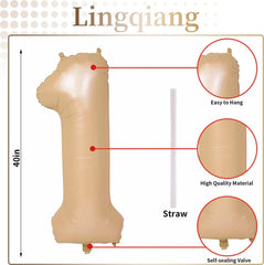 Lingqiang giant foil balloon - tan number 1 for elegant party decor.