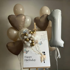 Lingqiang number 1 balloon backdrop at family party scene.
