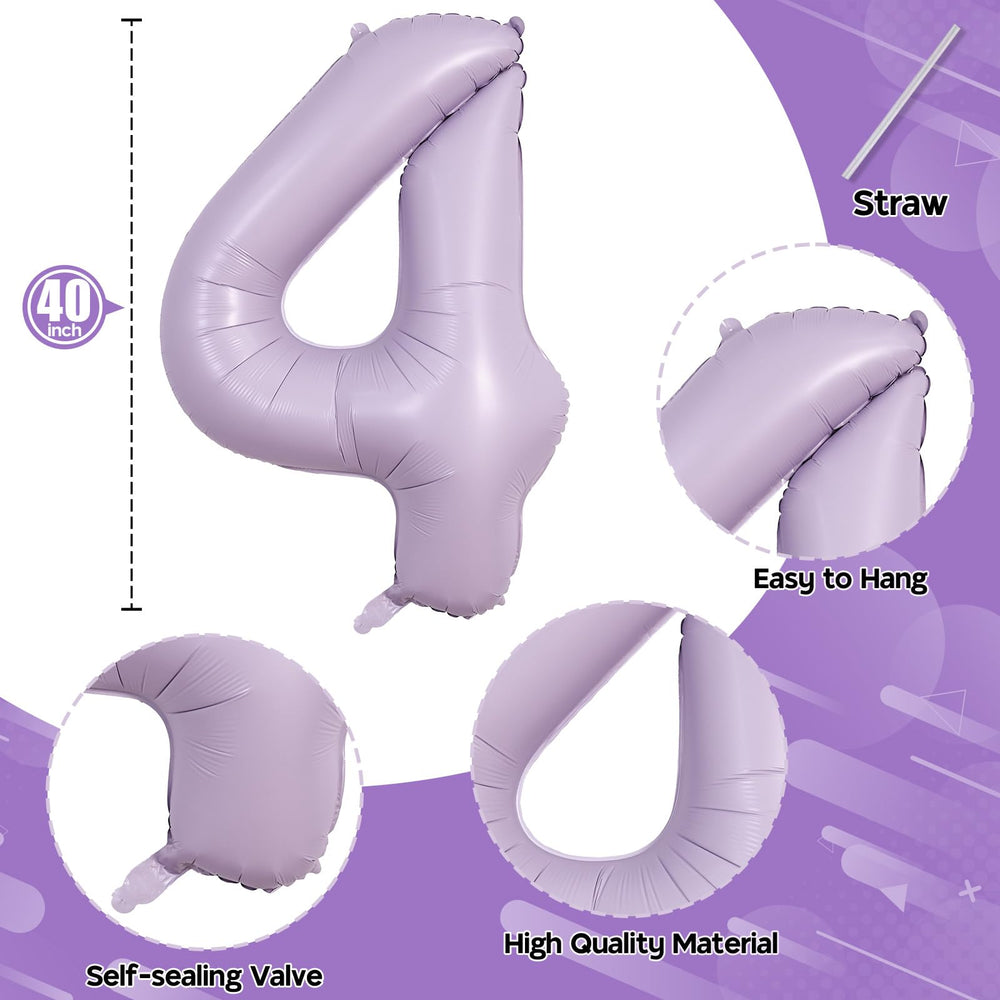 Lingqiang pastel purple foil number 4 balloon enhances photo backdrops