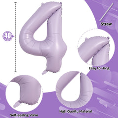 Lingqiang pastel purple foil number 4 balloon enhances photo backdrops