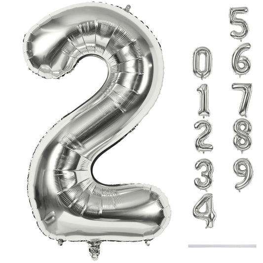 Lingqiang silver 40-inch number 2 balloon in hero shot for standout party photos.