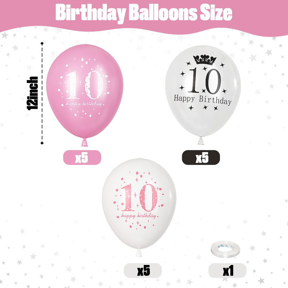 Lingqiang white 10th birthday balloons pack adds elegant contrast to celebrations.