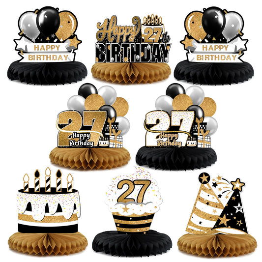 LINGTEER 27th Birthday gold table honeycomb centerpiece boosts festive table presence.
