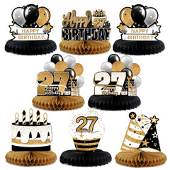 LINGTEER 27th Birthday gold table honeycomb centerpiece boosts festive table presence.