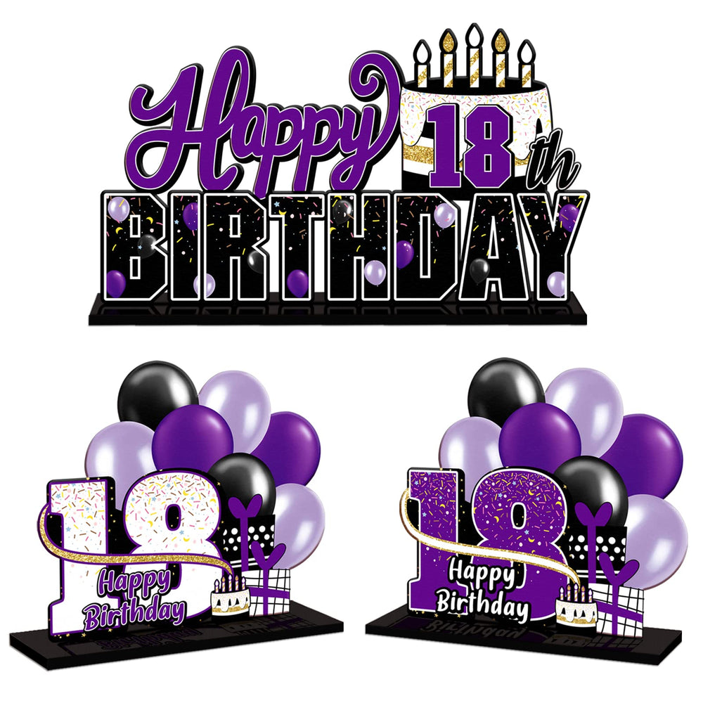 LINGTEER 18th birthday purple acrylic table topper on a festive table