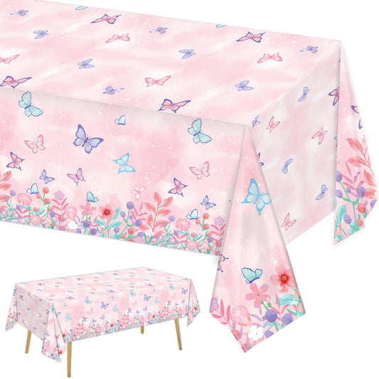 LINHAXM butterfly tablecloth 3-pack protects surfaces during kids' party.
