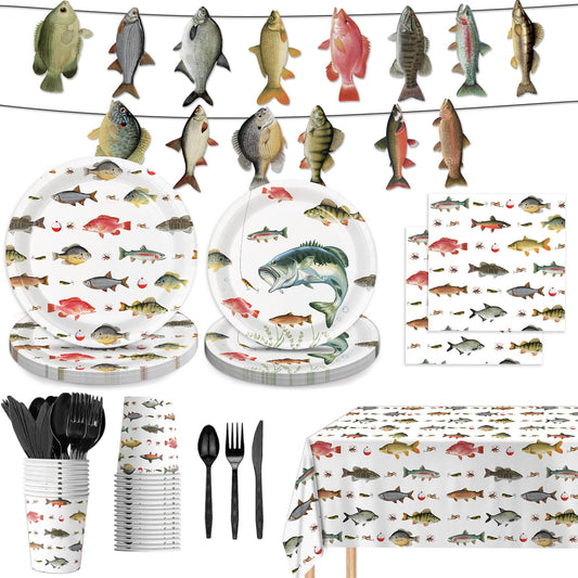 LINHAXM Gone Fishing dinner plates 9in for party aesthetics and easy cleanup