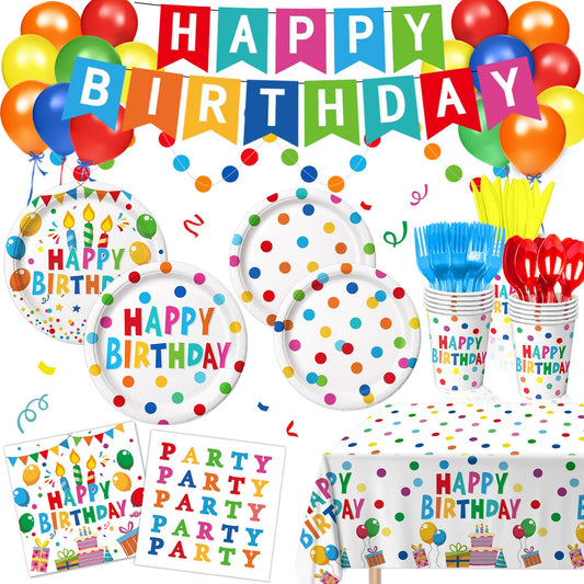 LINHAXM Happy Birthday 9-inch plates with two designs for quick, festive serving.